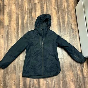 Black lined parka with inner shell. Waterproof. Size small. Perfect for skiing!